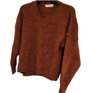 Jon &‎ Anna Womens Rust Ribbed Vneck Long Sleeve Sweater Extra Large
